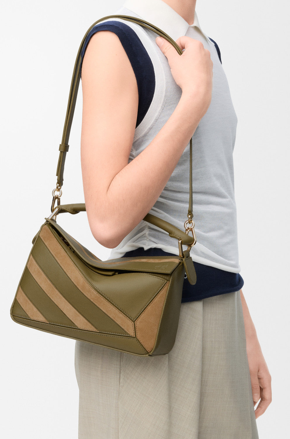 LOEWE Small Puzzle bag in classic calfskin suede Brown #335950