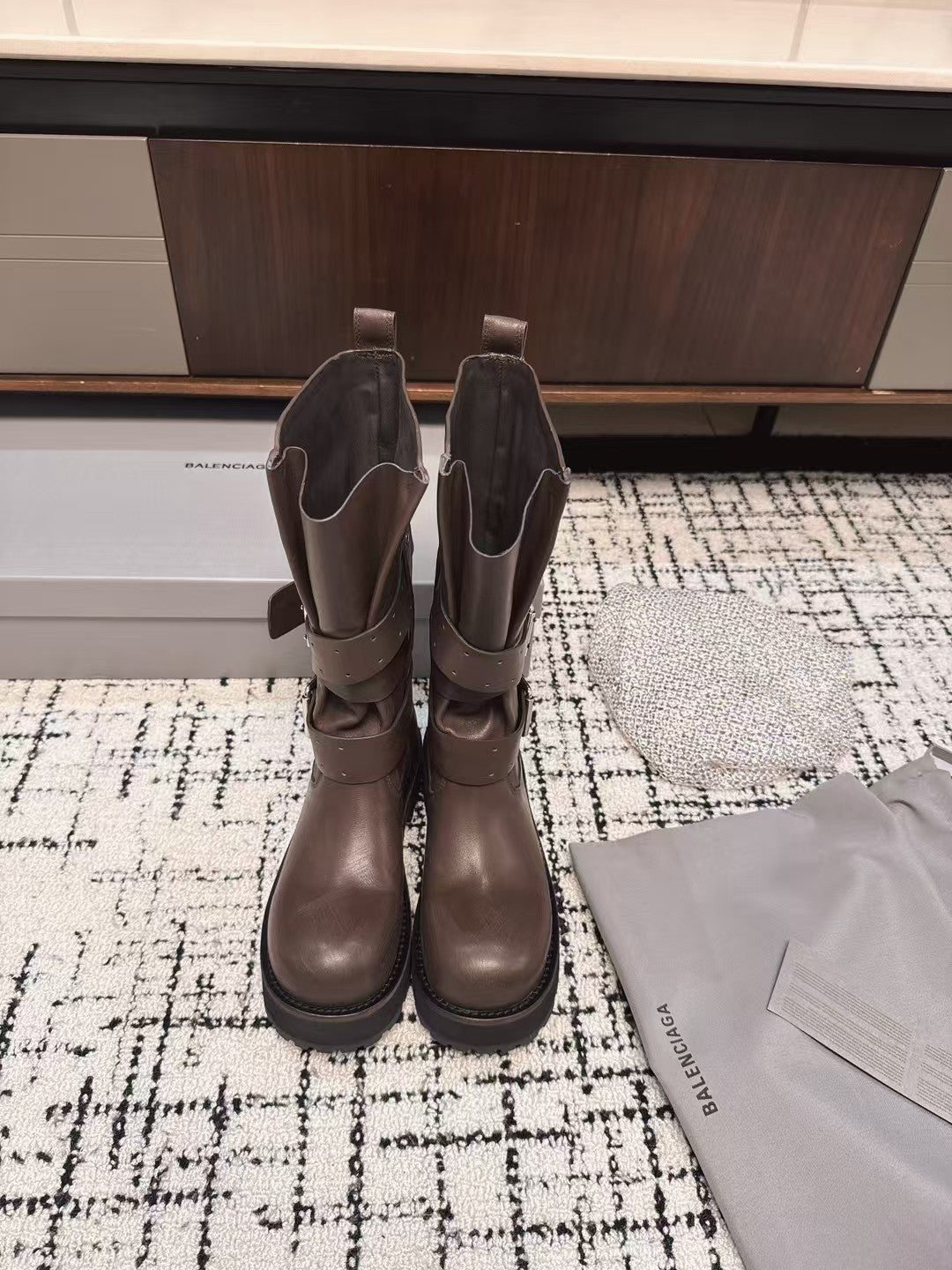 Balenciaga Women's Four Seasons Solid Color Grained Cowhide Tall Martin Boots Shoes #76425