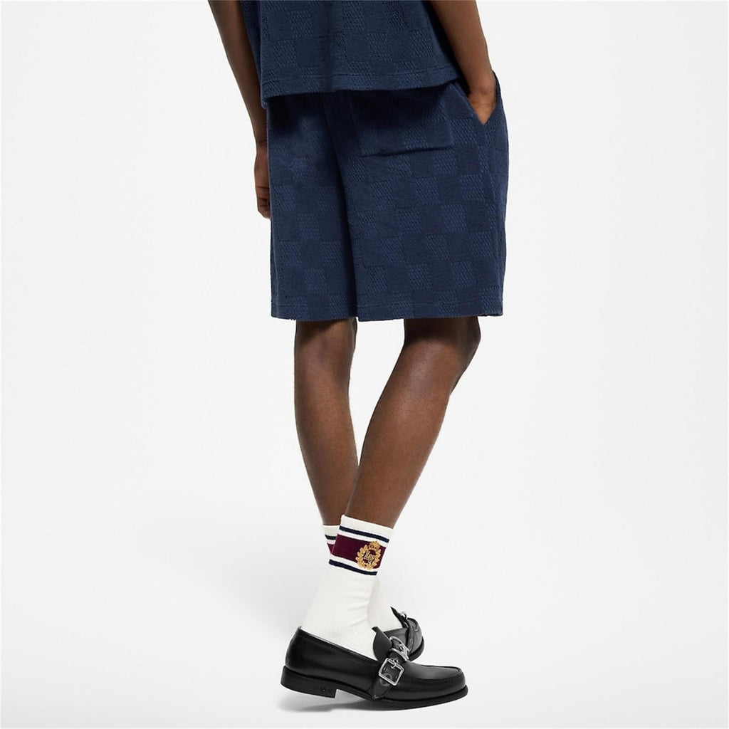Louis Vuitton Men's Summer Solid Color Checkered Print Cotton Terry Cloth Drawstring Shorts #77876