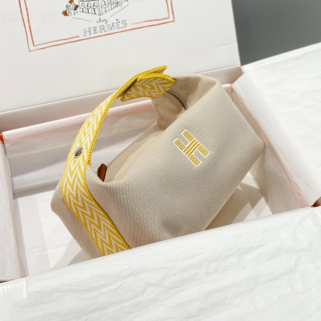 Hermes Classic Casual Color Block Canvas Tote Bag Makeup Bag Toiletry Bag Bags #78245