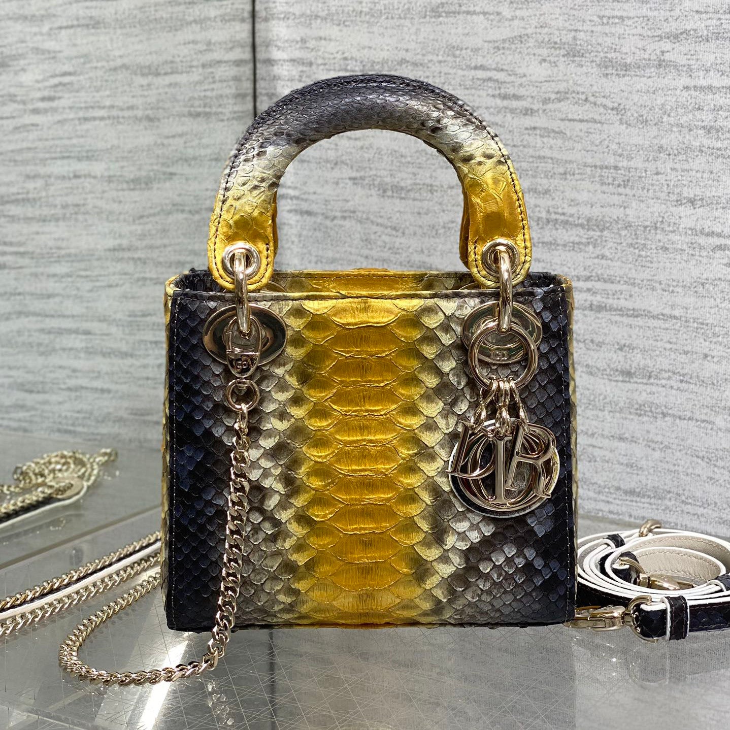 Dior Lady Women's Solid Color Metal Pendant Detachable Chain Shoulder Strap Snake Skin Single Shoulder Crossbody Handbag Bag Bags #77722