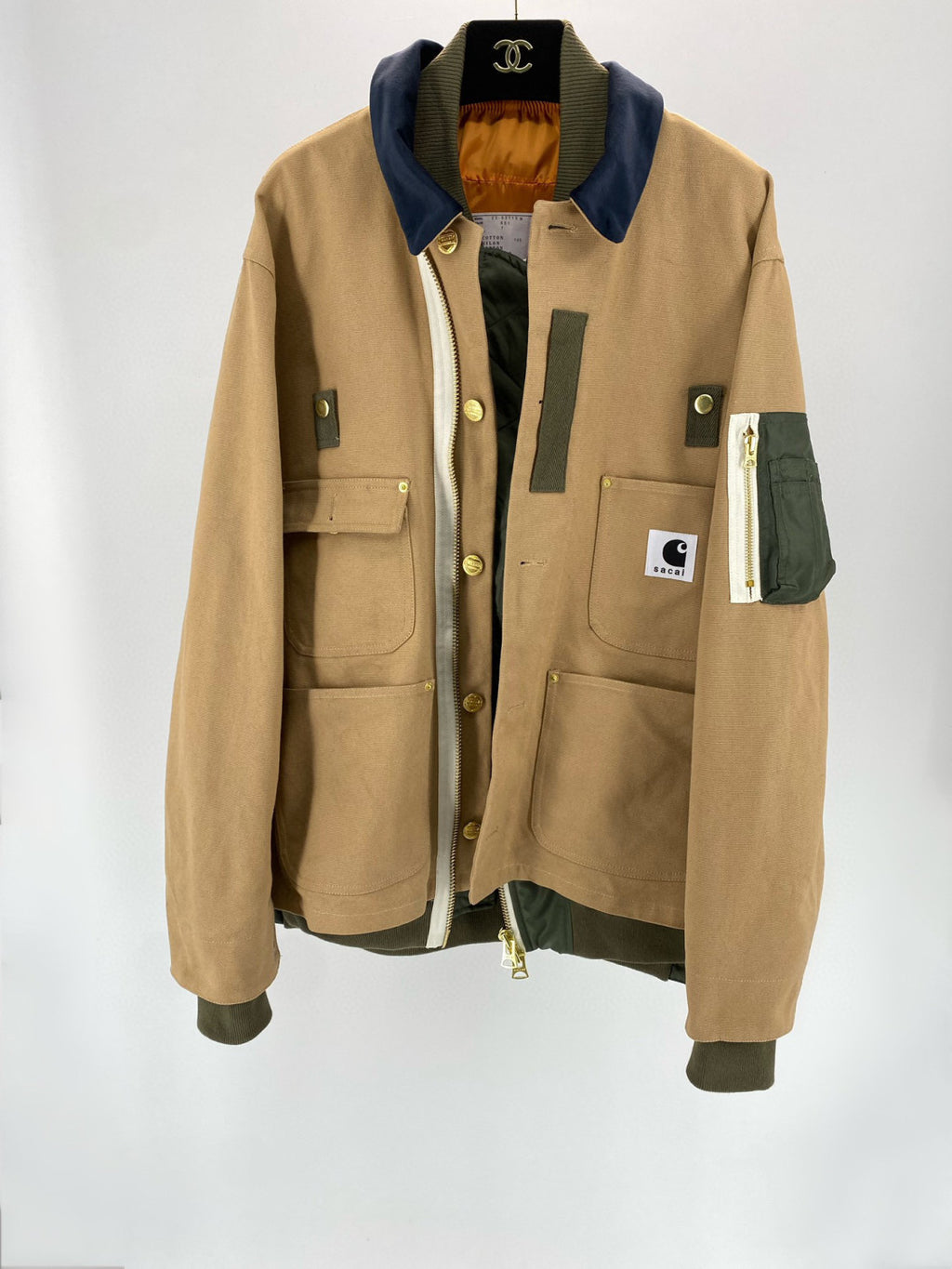 Sacai Carhartt WIP Canvas x MA-1 Jacket Michigan Men's Fall And Winter Loose Casual Fake Two Pieces Splicing Jacket #96979