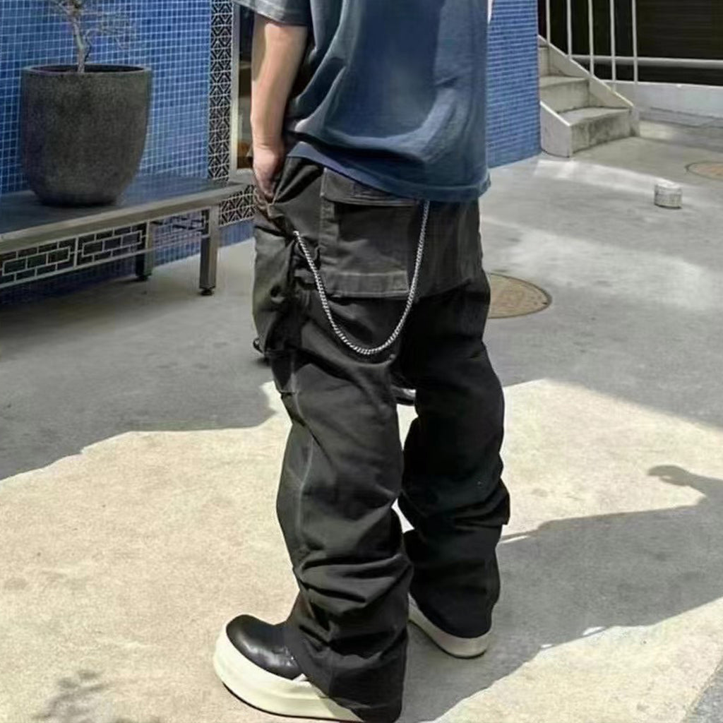 Rick Owens Men's Spring and Autumn Retro Washed and Worn Out Multi Pocket Workwear Pants Casual Wide Leg Pants Ngvp #8617
