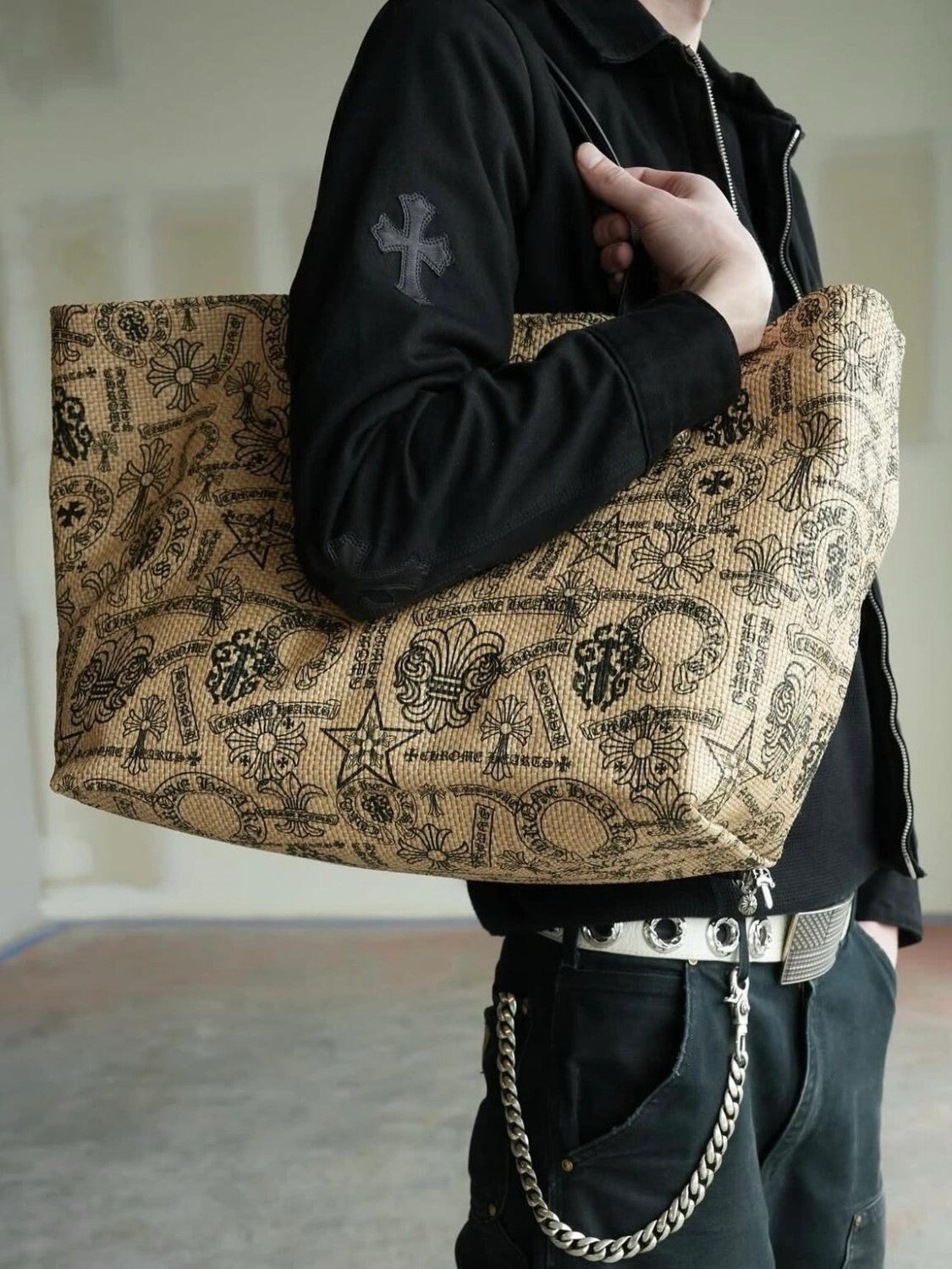Chrome Hearts Men's And Women's Multi-pattern Cross-stitch Tote Bag Beach Bag 925 Sterling Silver Findings Bags #197458