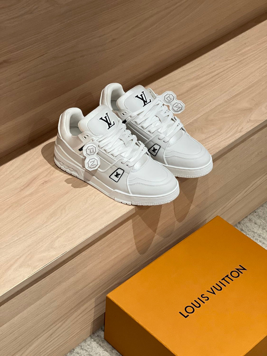 Louis Vuitton LV TRAINER Men's And Women's Classic Fashion Casual Cowhide Round Toe Lace Up Low Top Sneakers Shoes #78219