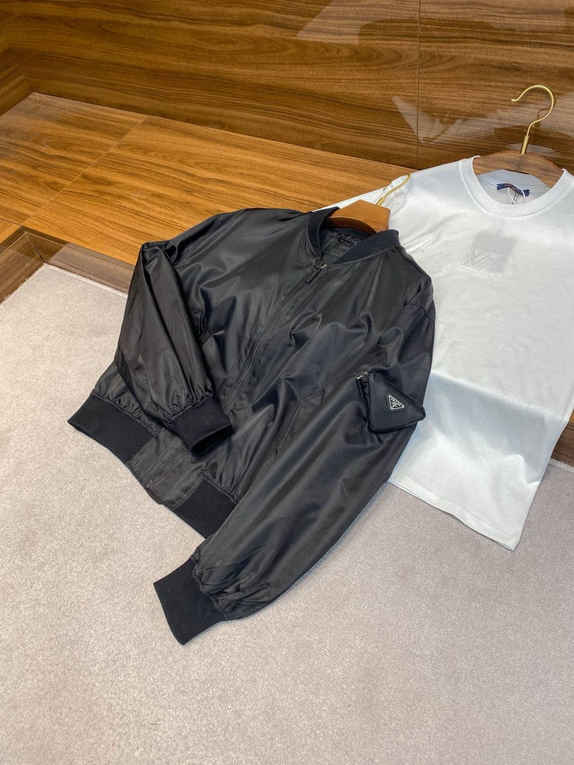 Prada Men And Women With The Same Paragraph Spring And Fall Nylon Material Collar Zipper Baseball Jacket #98496