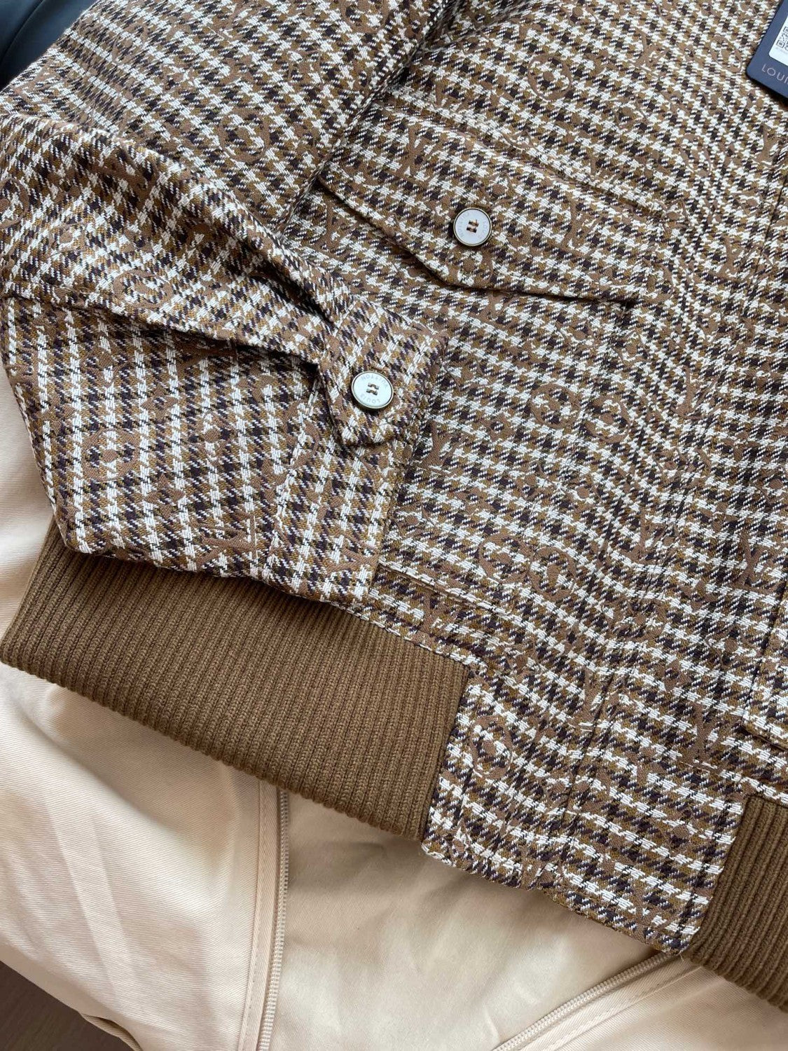 Louis Vuitton Men's Spring Autumn Monogrammed Jacquard Wool Harrington Blouson Zipper Long Sleeve Jacket #71837