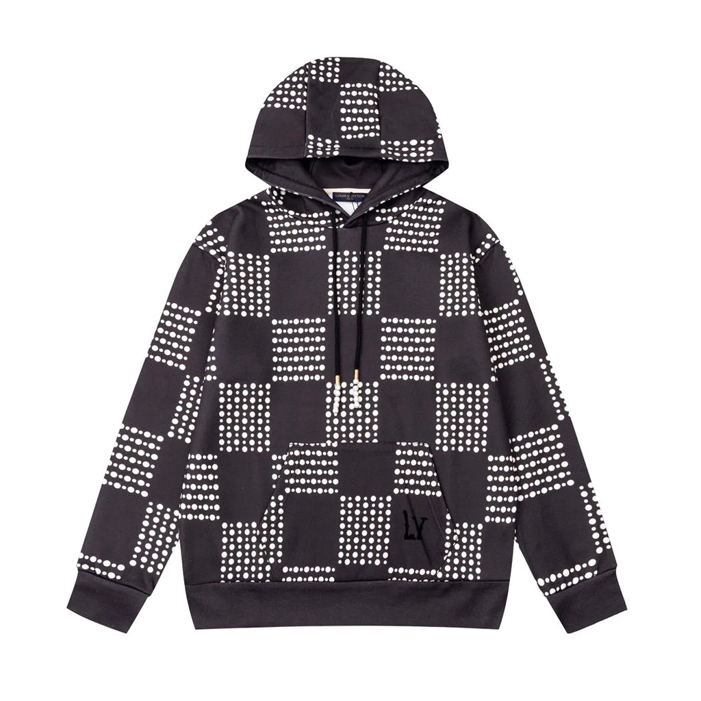 Louis Vuitton Men's Autumn/Winter Full Width Pearl Checkerboard Fleece Hooded Sweatshirt Pullover #97833