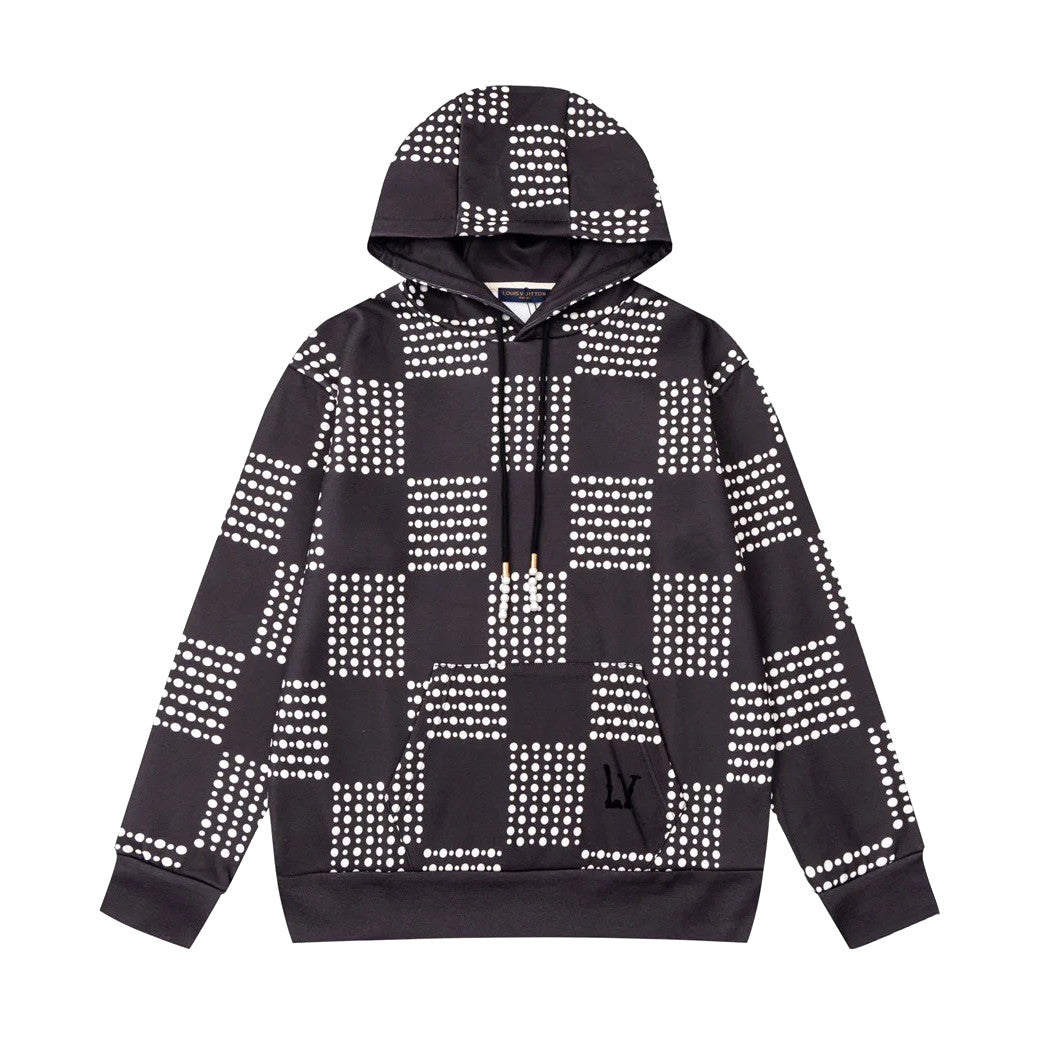 Louis Vuitton Men's Autumn/Winter Full Width Pearl Checkerboard Fleece Hooded Sweatshirt Pullover #97833