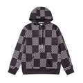 Louis Vuitton Men's Autumn/Winter Full Width Pearl Checkerboard Fleece Hooded Sweatshirt Pullover #97833