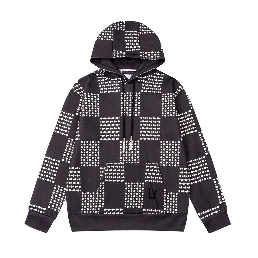 Louis Vuitton Men's Autumn/Winter Full Width Pearl Checkerboard Fleece Hooded Sweatshirt Pullover #97833