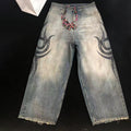 Men's Four Seasons Pattern Printed Solid Color Loose Cotton Jeans Autonomous Label-Free Casual Pants Ngvp #9921