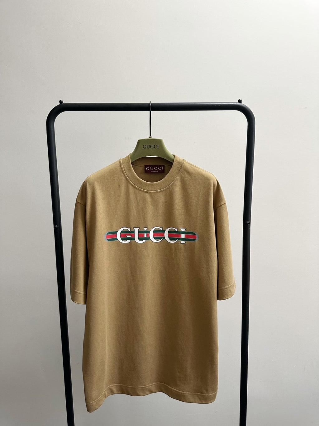Gucci Men's Summer Solid Color Letter Print Round Neck Drop Shoulder Short Sleeve T-shirt #76313