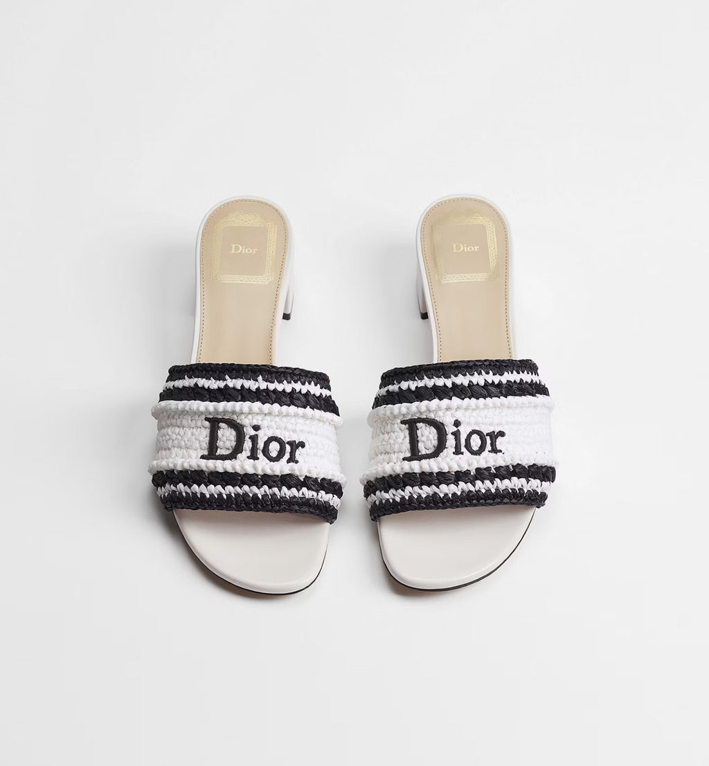 DIOR Dioriviera Dior Woven Heeled Slide Trench Crocheted Raffia-Effect Technical Fabric #387799