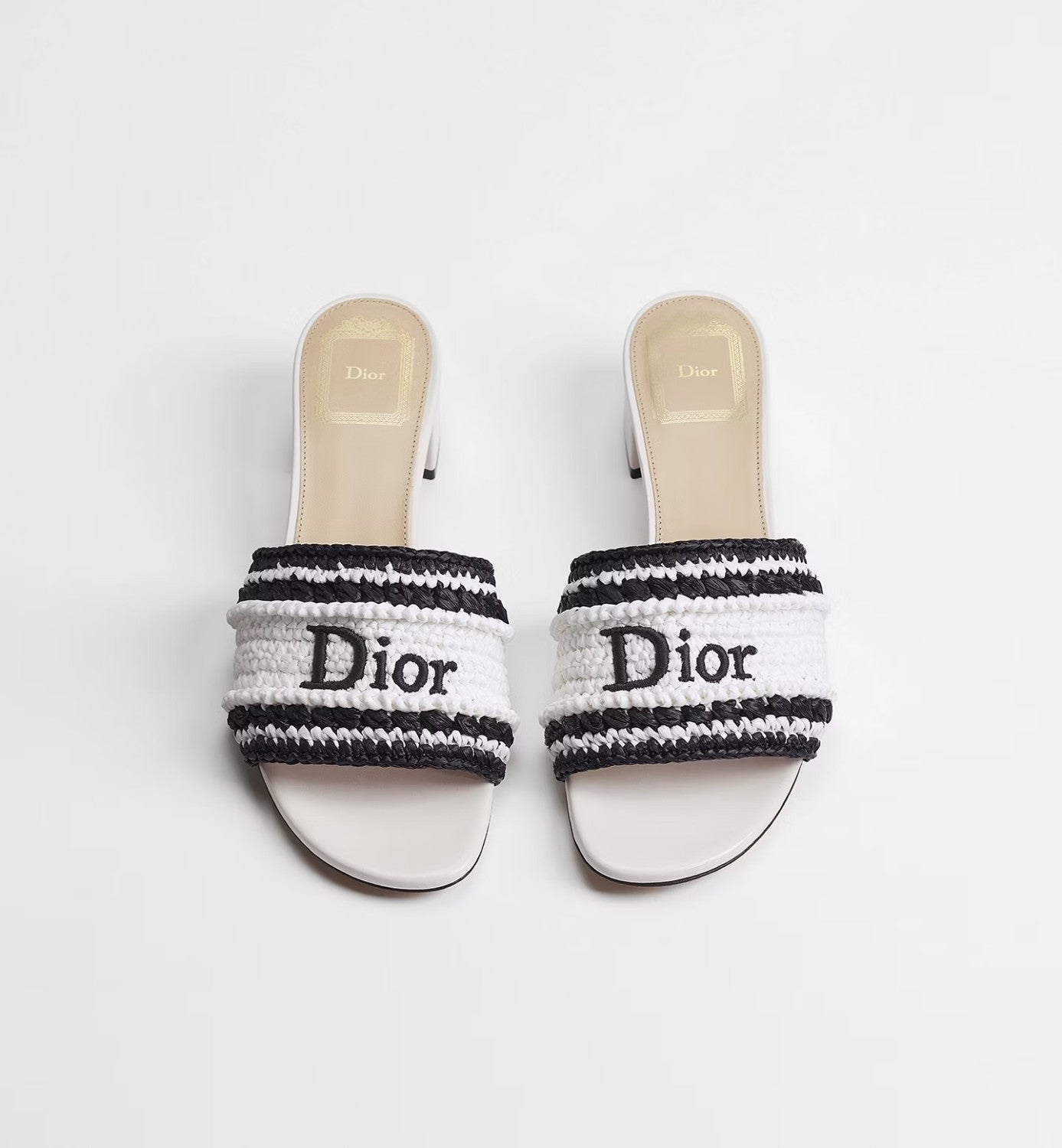 DIOR Dioriviera Dior Woven Heeled Slide Trench Crocheted Raffia-Effect Technical Fabric #387799