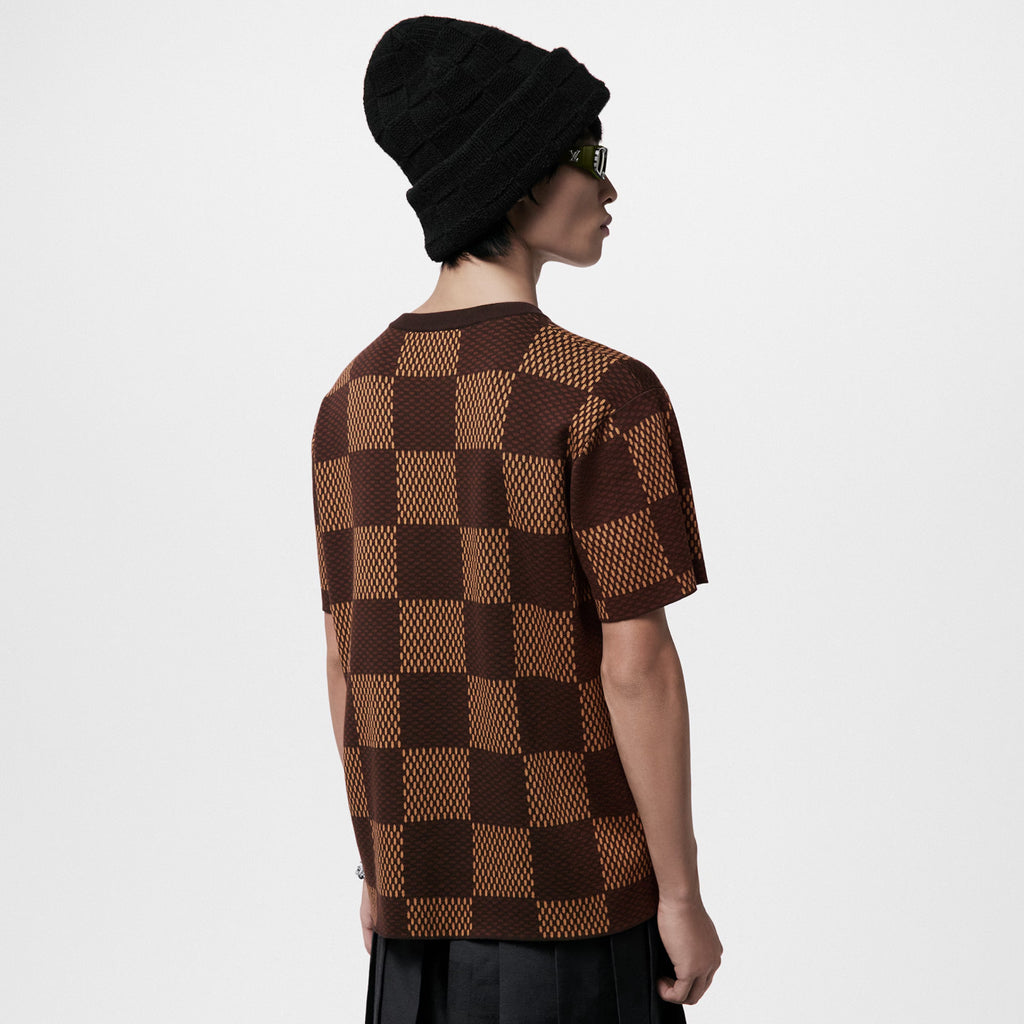 Louis Vuitton Men's Damier Imitation Crystal Applique Checkerboard Checkerboard Summer Cotton Solid Color Short Sleeve Round Neck Short Sleeve T-Shirt #81339