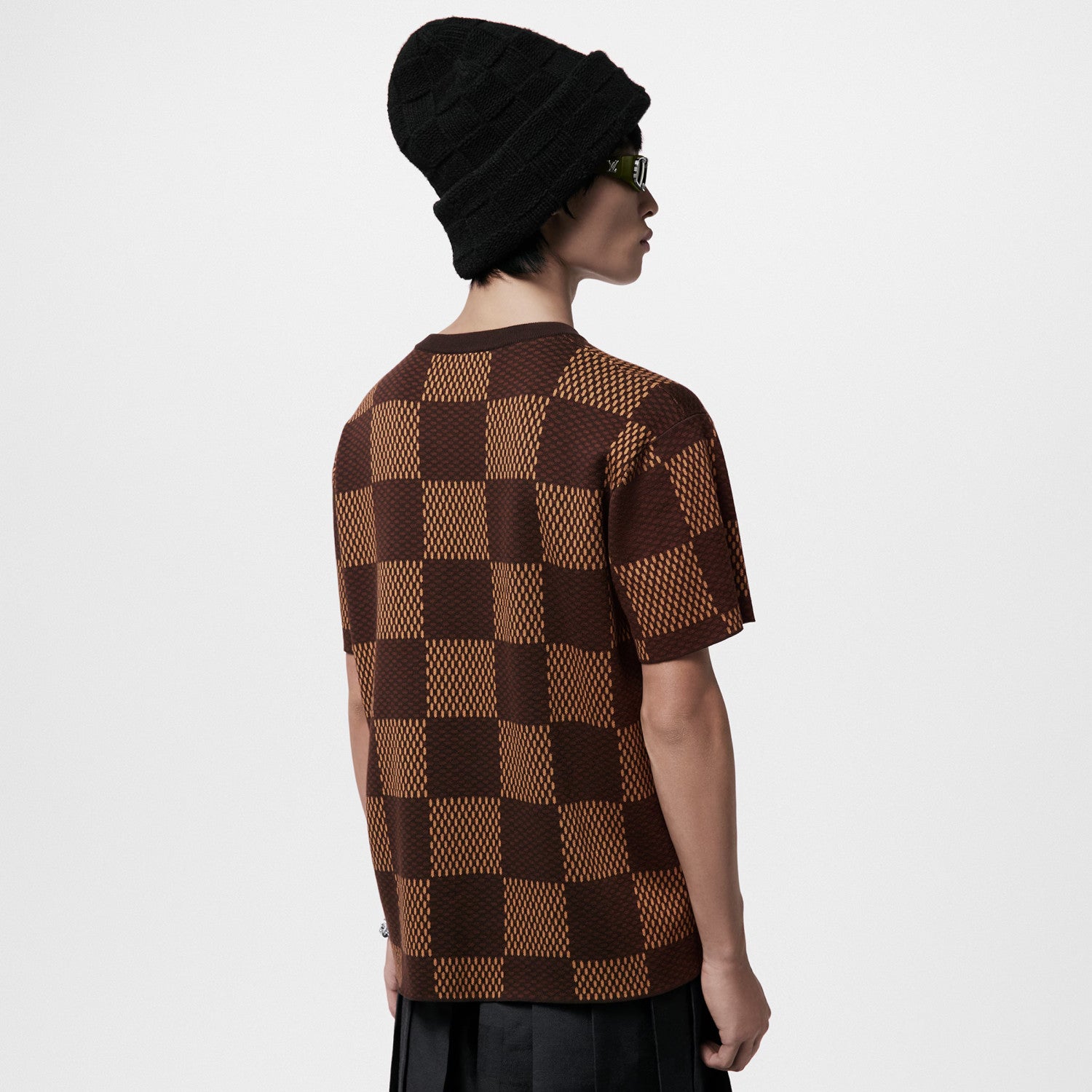 Louis Vuitton Men's Damier Imitation Crystal Applique Checkerboard Checkerboard Summer Cotton Solid Color Short Sleeve Round Neck Short Sleeve T-Shirt #81339