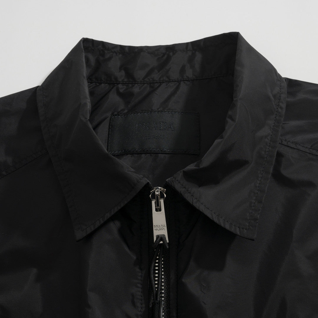 Prada Men's Summer Fashion Casual Solid Color Collared Zipper Enamel Triangle Metal Logo Short Sleeve Lightweight Re-Nylon Shirt #78671