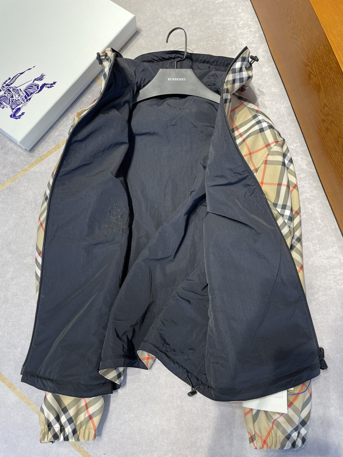 Burberry Men's Autumn and Winter Check Printed Reversible Zipper Hooded Long Sleeve Jacket #73814