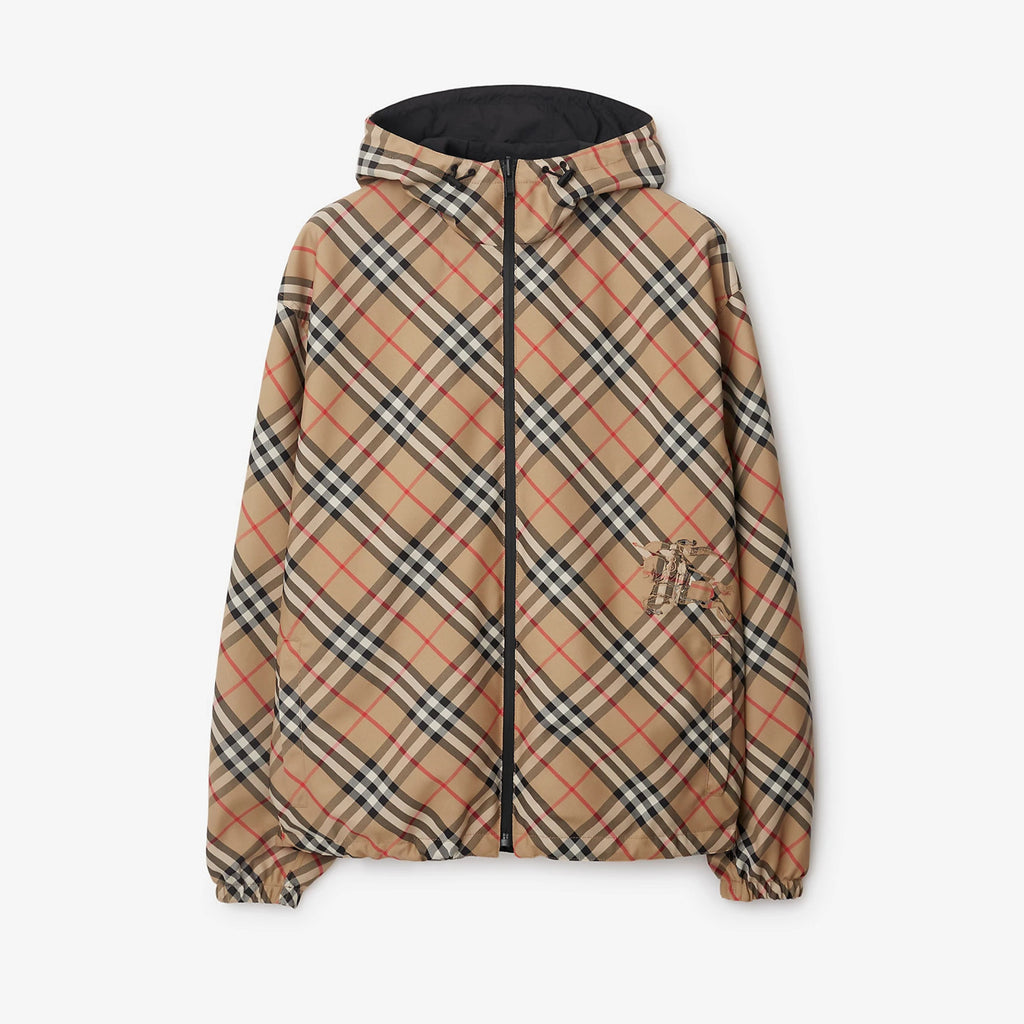 Burberry Men's Spring & Autumn Reversible Two Wear Plaid Jacket Equestrian Rider Logo Classic Drawstring Hooded Jacket #81224