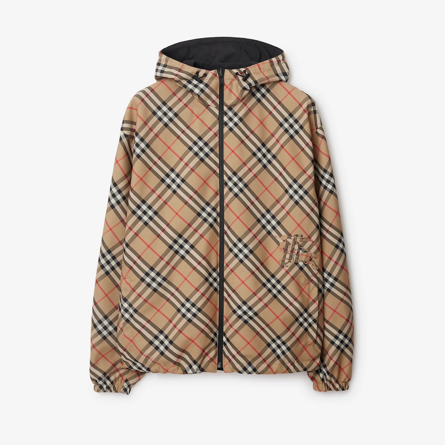 Burberry Men's Spring & Autumn Reversible Two Wear Plaid Jacket Equestrian Rider Logo Classic Drawstring Hooded Jacket #81224