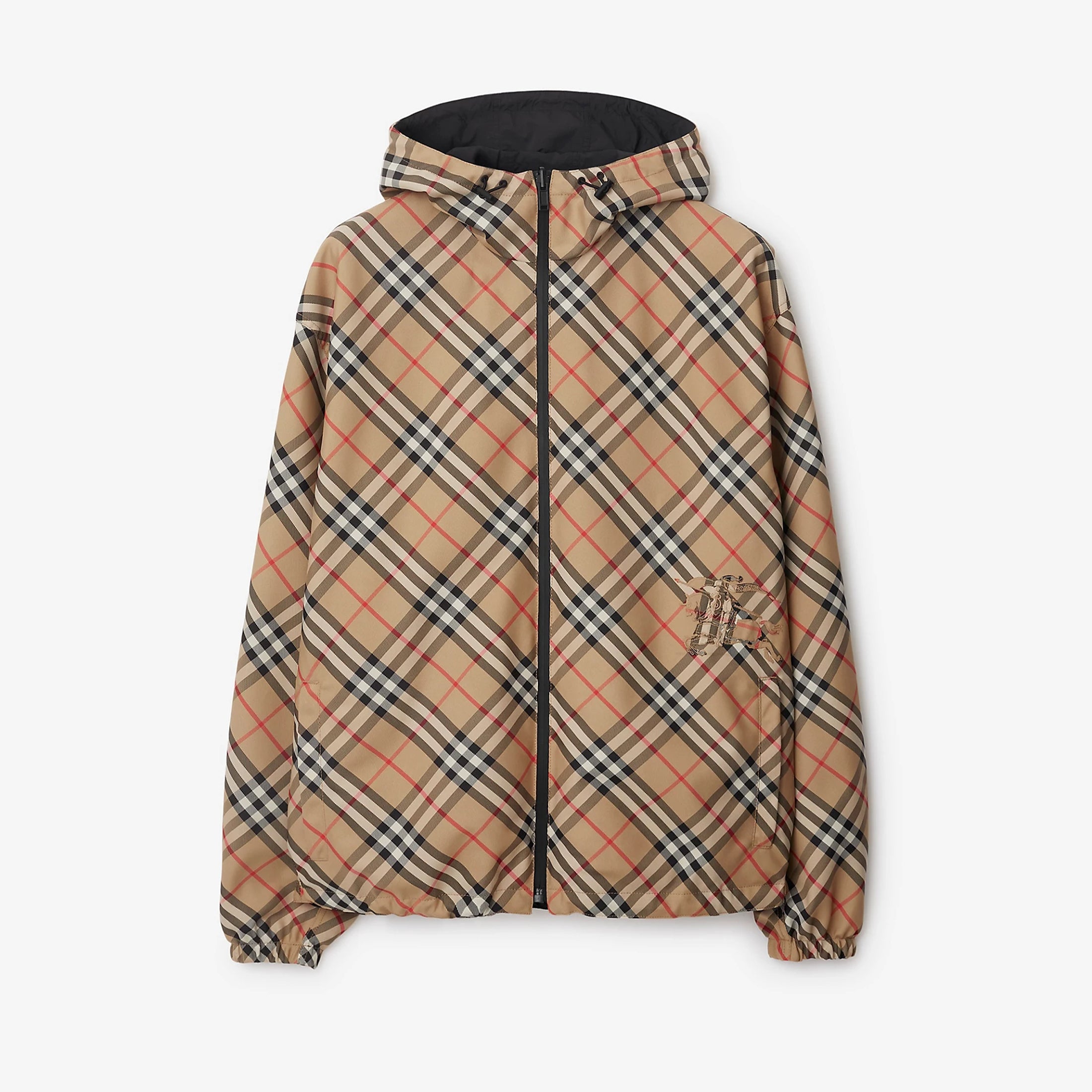 Burberry Men's Spring & Autumn Reversible Two Wear Plaid Jacket Equestrian Rider Logo Classic Drawstring Hooded Jacket #81224
