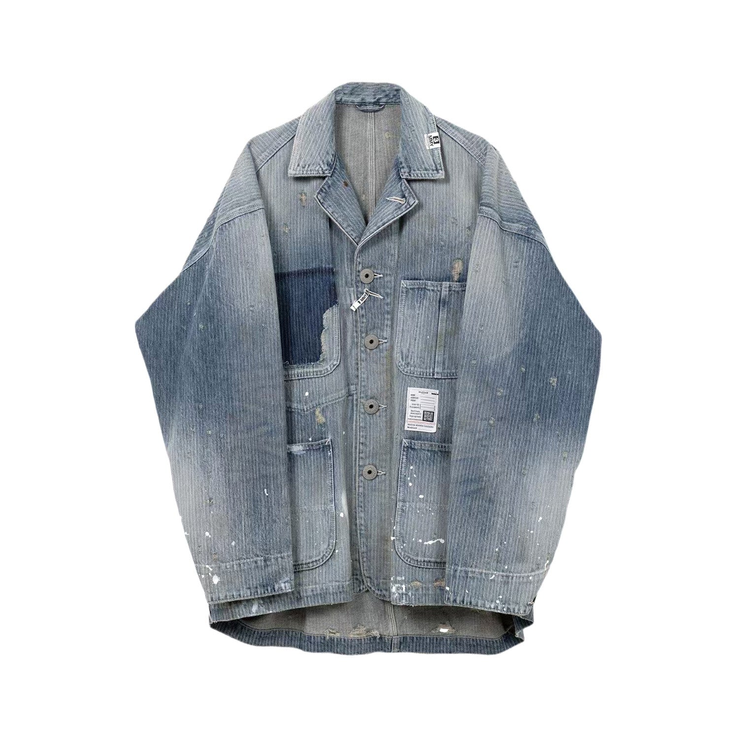 Maison Mihara Yasuhiro Men's Spring/Summer Fashion Casual Lapel Single Breasted Washed Distressed Cotton Jacquard Denim Jacket #79499