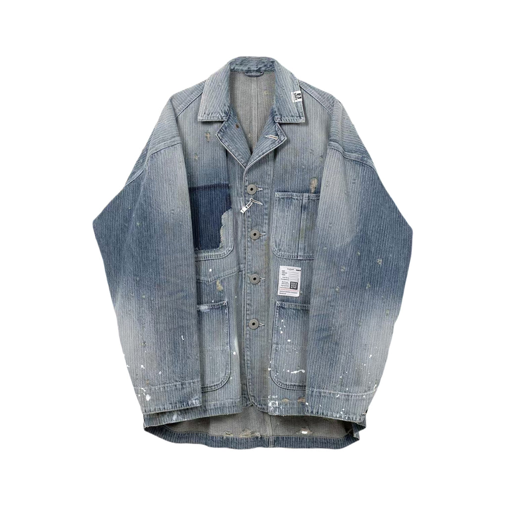 Maison Mihara Yasuhiro Men's Spring/Summer Fashion Casual Lapel Single Breasted Washed Distressed Cotton Jacquard Denim Jacket #79499