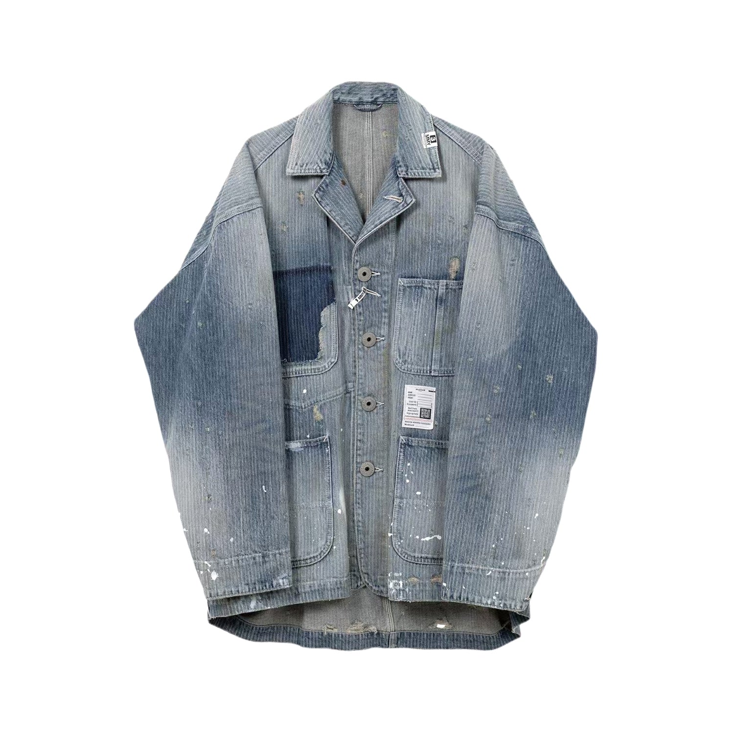 Maison Mihara Yasuhiro Men's Spring/Summer Fashion Casual Lapel Single Breasted Washed Distressed Cotton Jacquard Denim Jacket #79499