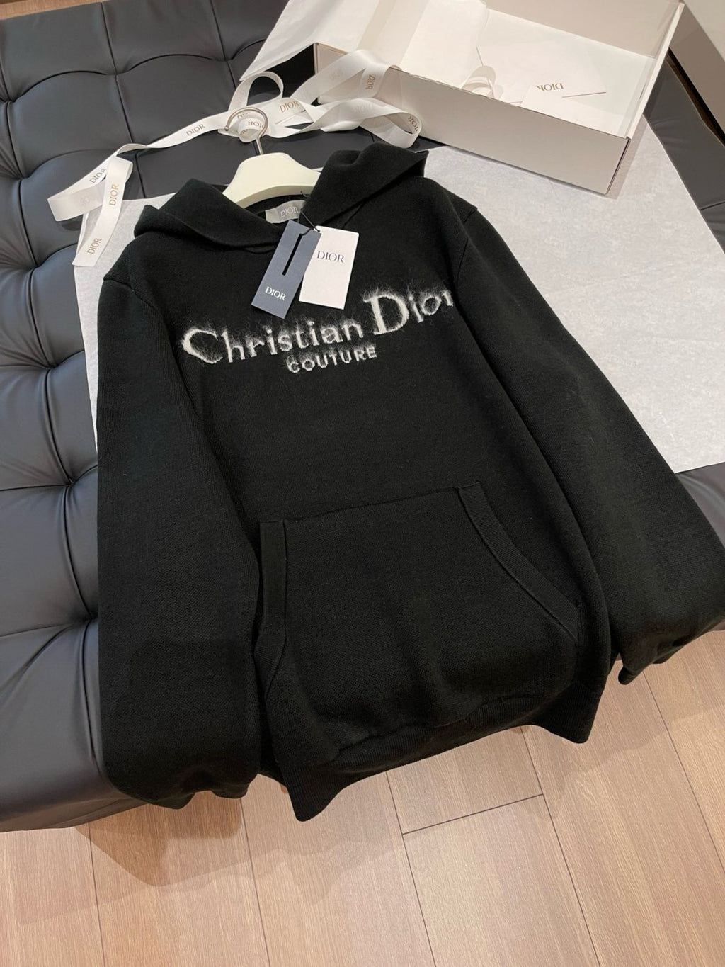 Dior Men's Spring and Autumn Black Logo Letter Print Tassel Design Hooded Long Sleeve Sweatshirt #73654
