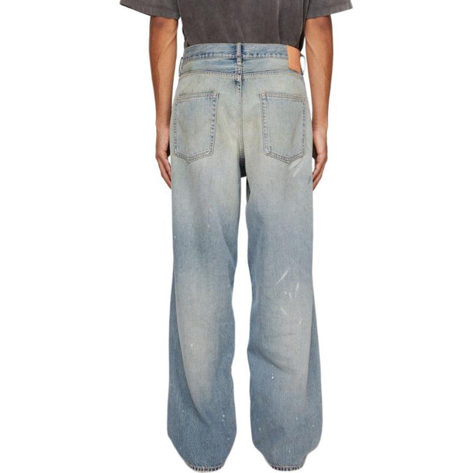 Acne Studios Men's Four Seasons Solid Color Graffiti Aged Straight Leg Loose Low Waist Wide Leg Denim Pants Ngvp #8745