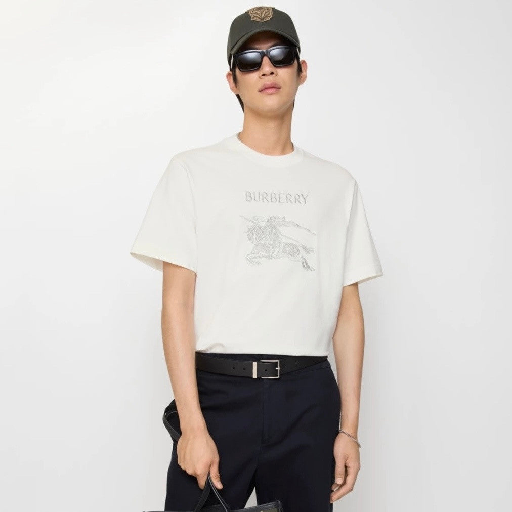 Burberry 26SS Men's and Women's Solid Color T-shirt With Embroidered Logo and Word Art Graffiti #333415