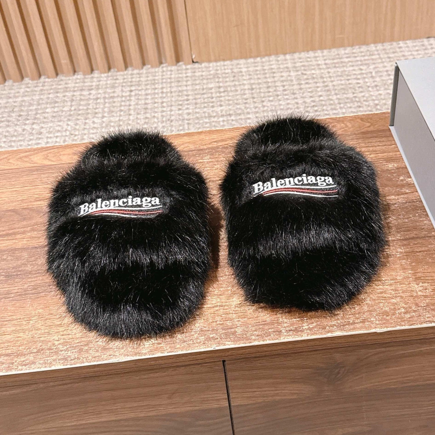 Balenciaga Women's Fall/Winter Casual Round Toe Open Back Wool Embroidered Logo Slippers Shoes #78917