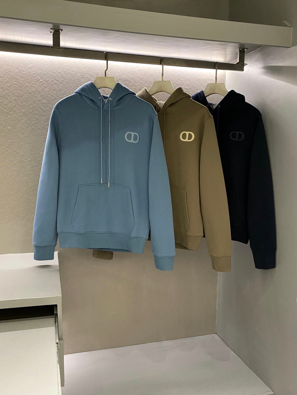 Dior Men's and Women's Spring and Autumn Solid Color Embroidered Logo Cotton Hooded Drawstring Sweatshirt Pullover #72938