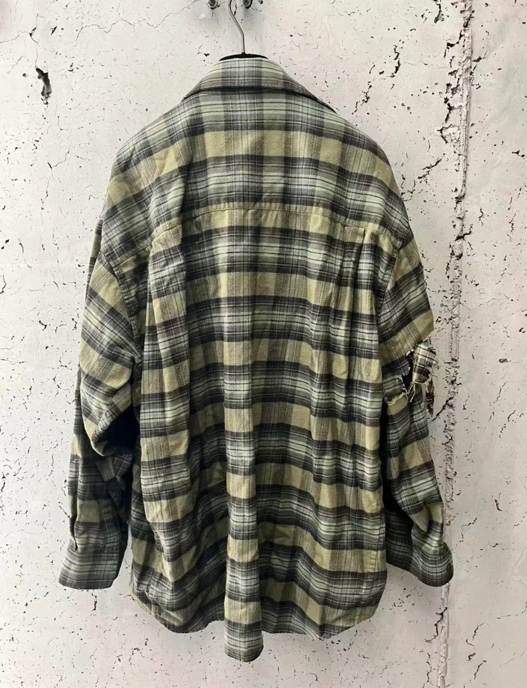Balenciaga Men's Spring And Autumn Checkered Lapel Aged Cotton PARIS LIBERTY Loose Long Sleeve Solid Layered Shirt #73368