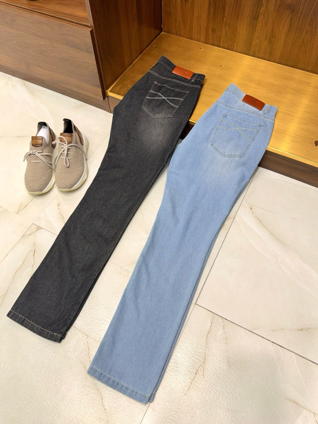 Brunello Cucinelli Men's Spring/Autumn Solid Colour Embroidered Logo Pure Cotton Denim Trousers Pants #77883