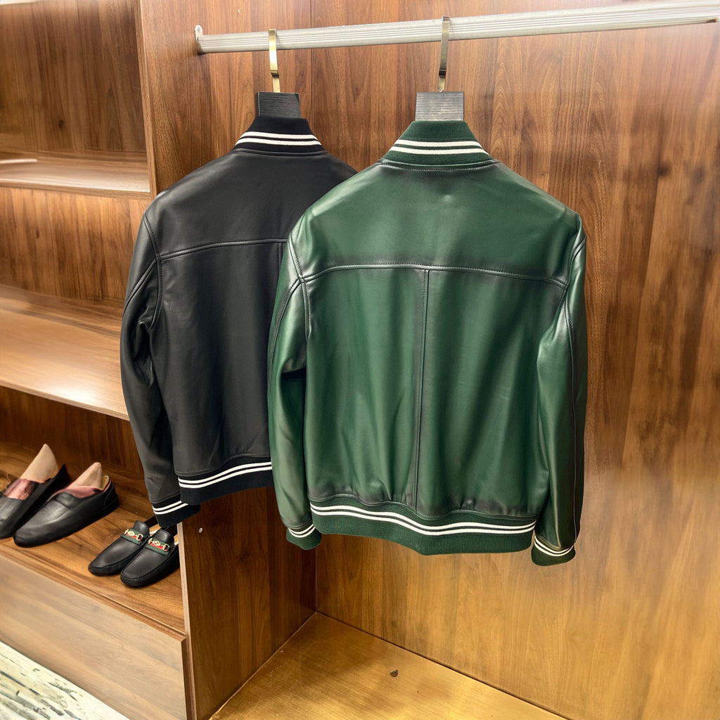 Berluti Buttoned Leather Baseball Jacket #96147