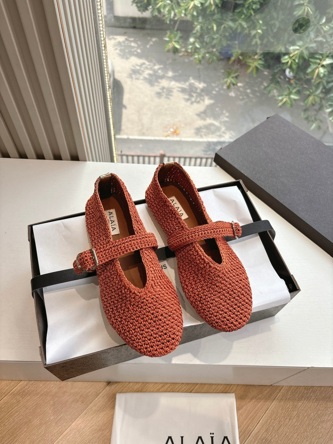 Alaia Ballet Flats In Knitted Lurex Women's Summer Solid Color Round Toe Fashion Modern Buckle Flats  Shoes Ngvp  #1635