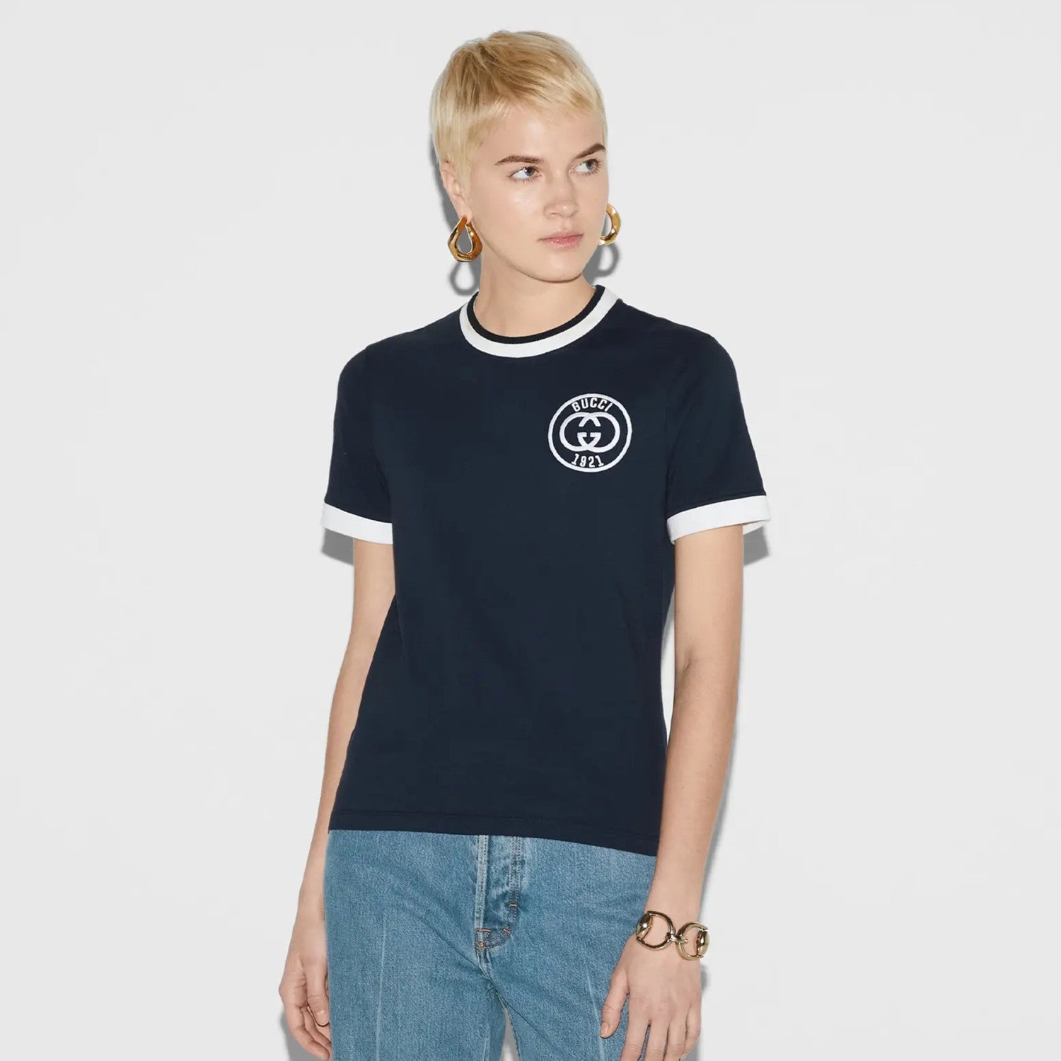 Gucci Men's Summer Letter Embroidery Knit Cotton Round Neck Short Sleeve Solid Color Fitted T-Shirt #71359