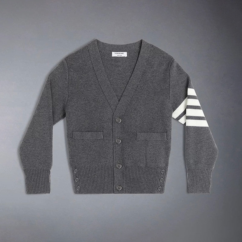 Thom Browne Men's Spring & Autumn Striped Solid Color V-Neck Cashmere Fitted Long Sleeve Knit Cardigan Ngvp #1945