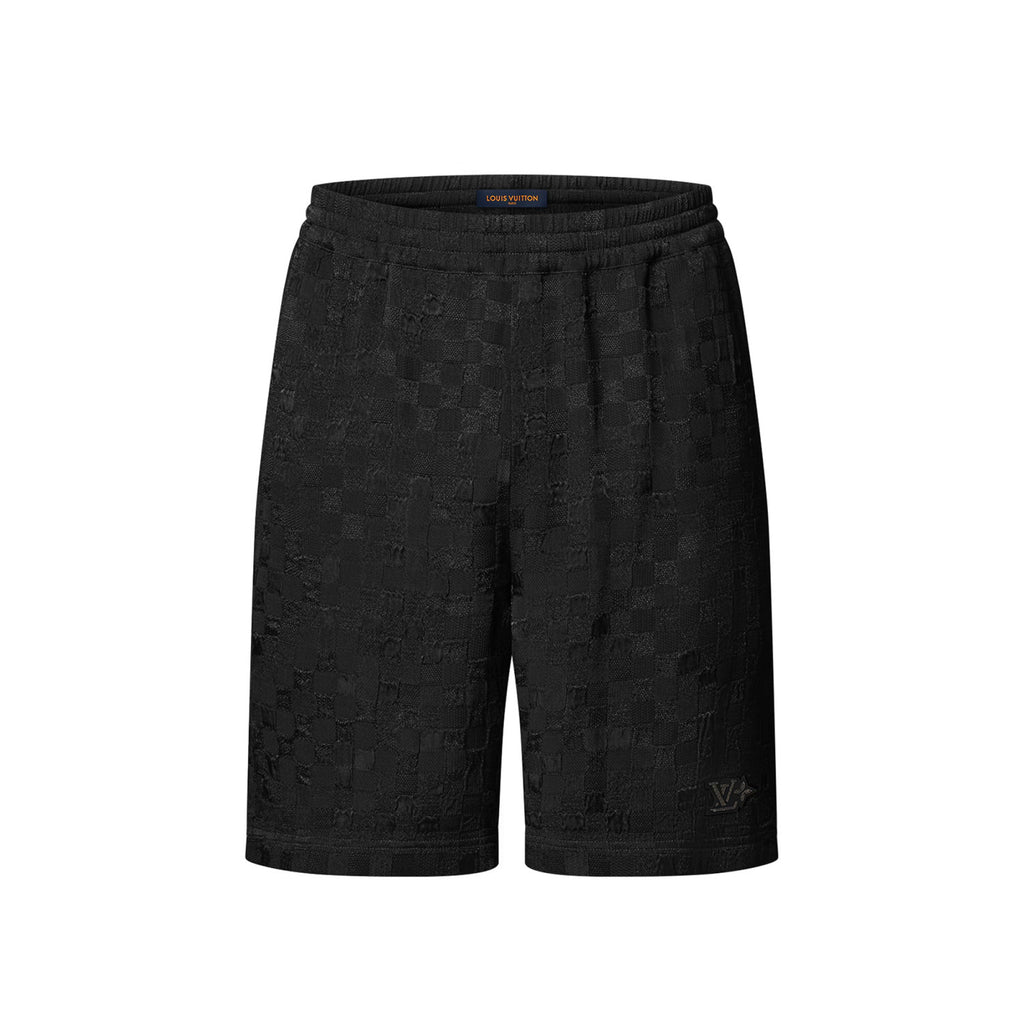 Louis Vuitton Men's Summer Solid Color Embroidery Jacquard Single Breasted Short Sleeve Shirt Elastic Waist Casual Shorts Suit Set #76281