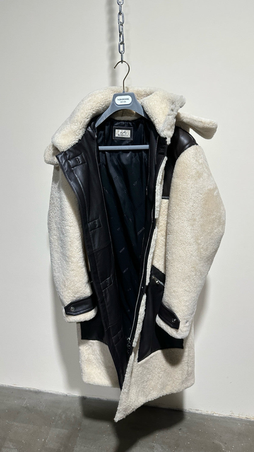 Hermes Men's Fall And Winter Long Multi-Pocket Shearling Fur Zipper Loose Casual Jacket Removable Hooded Coat Ngvp #7411