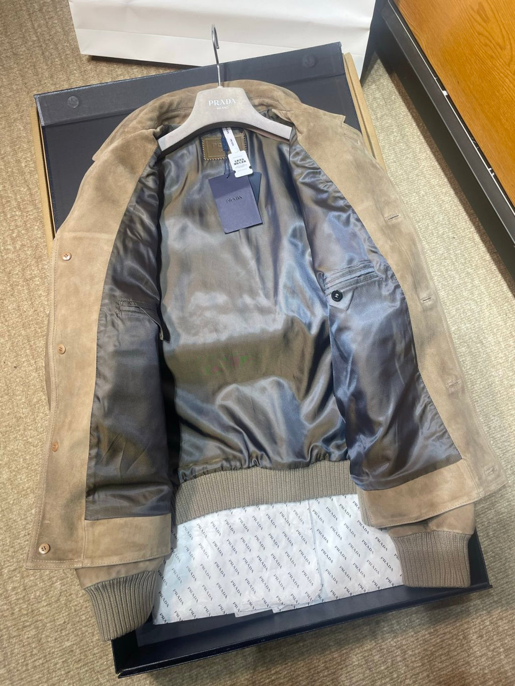 PRADA Men's 25FW Stone Suede Bomber Jacket #333461