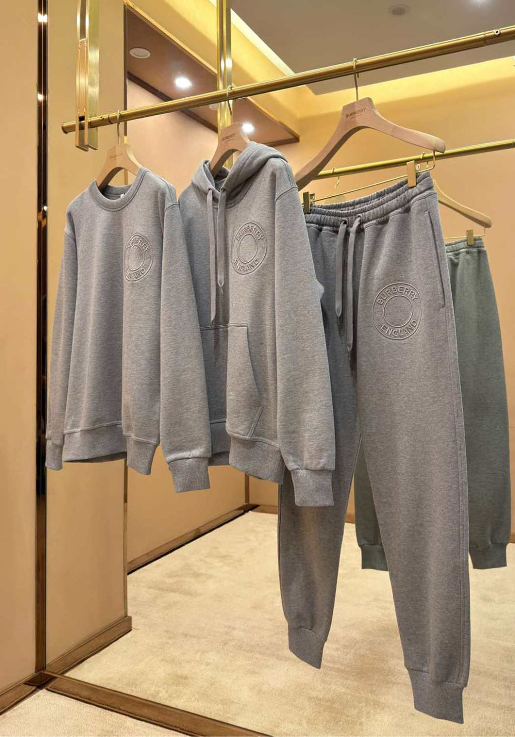 Burberry Men's Spring and Autumn Solid Color Letter Embroidery Casual Hooded Long Sleeve Sweatshirt Round Neck Pullover Sweatshirt Casual Lace-Up Pants Three Piece Set #74872