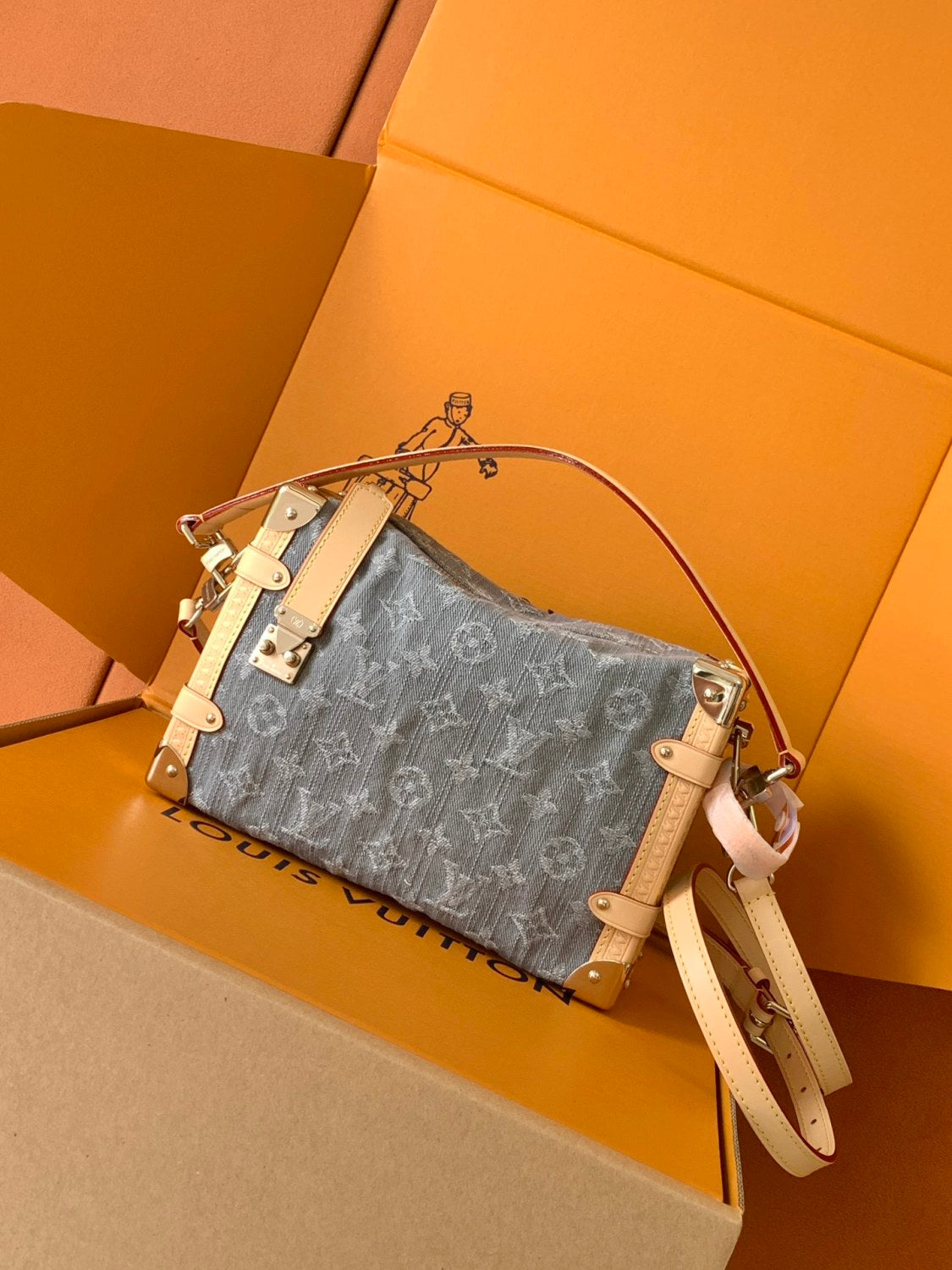 Louis Vuitton Side Trunk Women's Letter Print Metal Buckle Cotton Crossbody Bag Shoulder Bags Handbag #77847