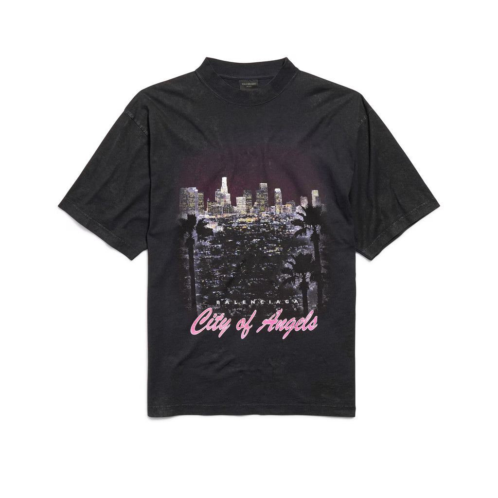 Balenciaga City Of Angels T-shirt Medium Fit In Dirty White Men's Spring And Summer High Street Trend Round Neck Short Sleeve Straight T-shirt Ngvp #1875