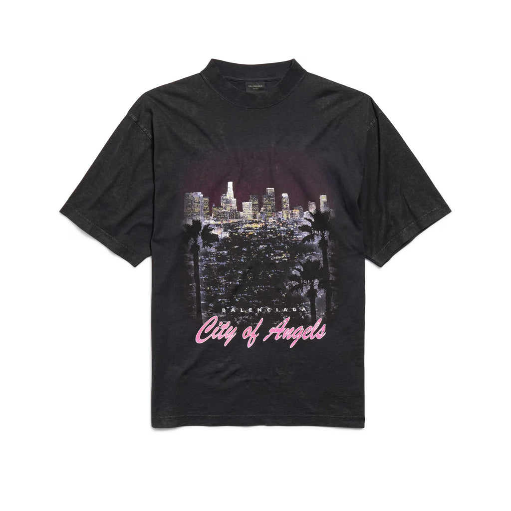 Balenciaga City Of Angels T-shirt Medium Fit In Dirty White Men's Spring And Summer High Street Trend Round Neck Short Sleeve Straight T-shirt Ngvp #1875