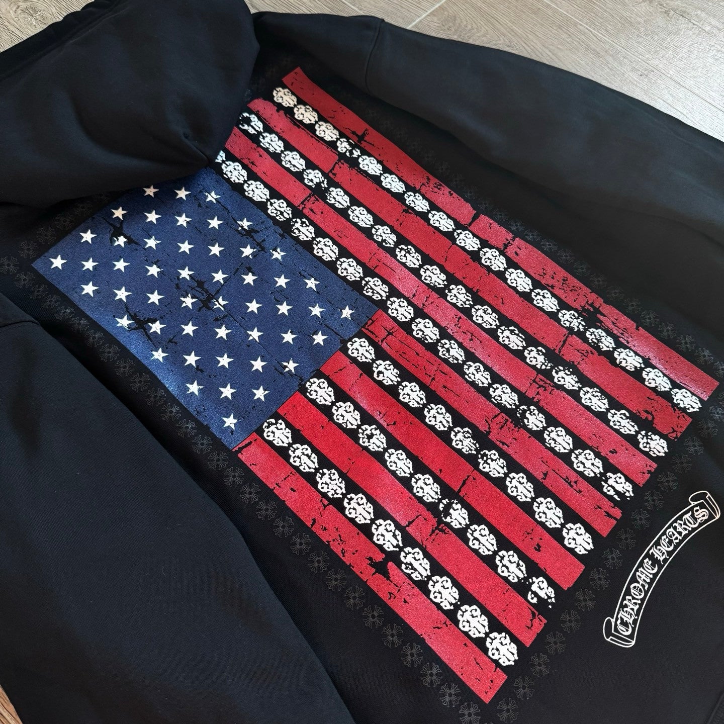 Chrome Hearts Distressed American Flag Zip Hooded Sweatshirt #336049