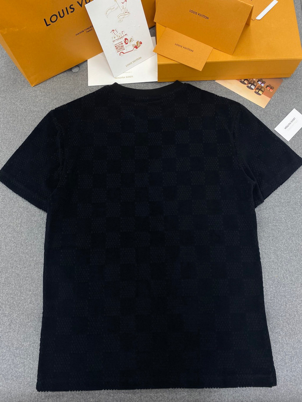 Louis Vuitton Men's Summer Black Embroidered Logo Printed Cotton Short Sleeve T-Shirt Casual Shorts Set Suit #76435