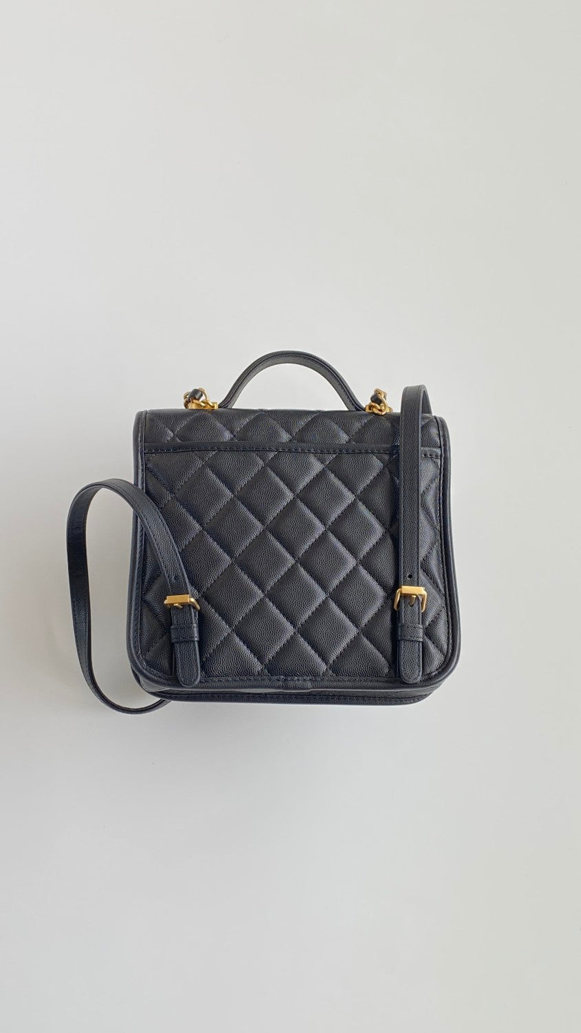 Chanel Women's Fashion Classic Solid-Color Flap Leather Backpack with Sand Gold Buckle and Metal Hardware Bag Bags AS5715-B21400-94305 #78759